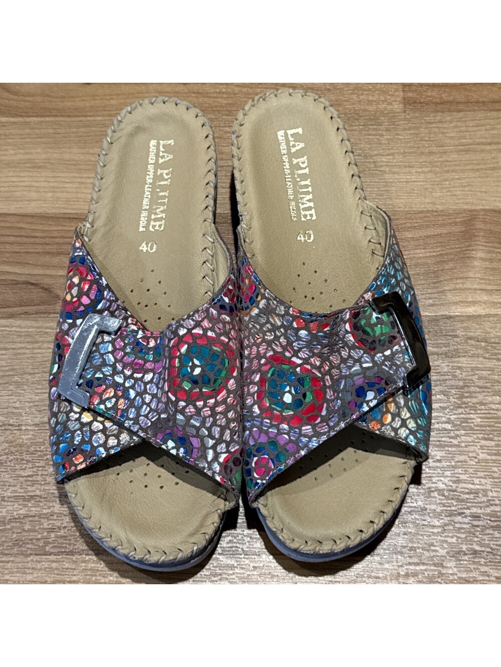 La Plume Agua Italian Made Leather Sandals 40 Mosaic Pattern